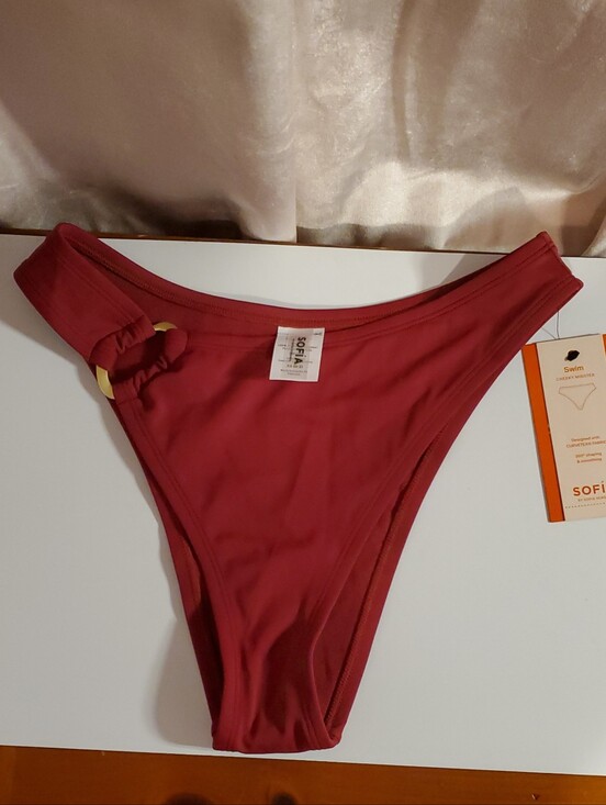 sofia by sofia vergara Other - sofia by sofia vergara Burgundy High-Leg Bikini Bottom with Gold Ring wine red